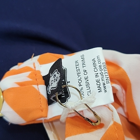 MudPie orange white stripe fabric headband adjustable stretch band gold ring New - Picture 8 of 8
